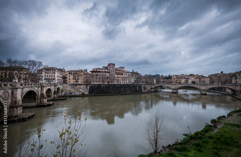 Ponte Vittorio Emanuele in Tiber river Rome