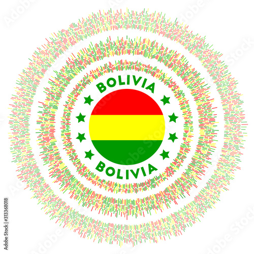 Bolivia symbol. Radiant country flag with colorful rays. Shiny sunburst with Bolivia flag. Beautiful vector illustration.