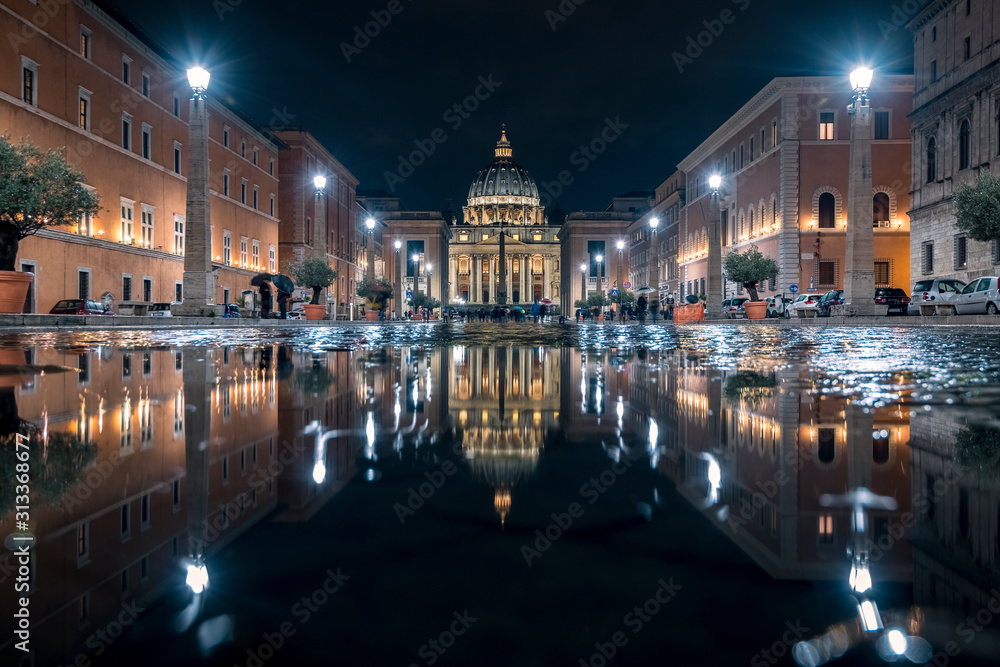 San Pietro Basilica Roma water reflection