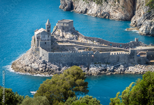 Bild auf Leinwand Porto Venere (Portovenere), Liguria, Italy: beautiful aerial scenic view of the Church of St
