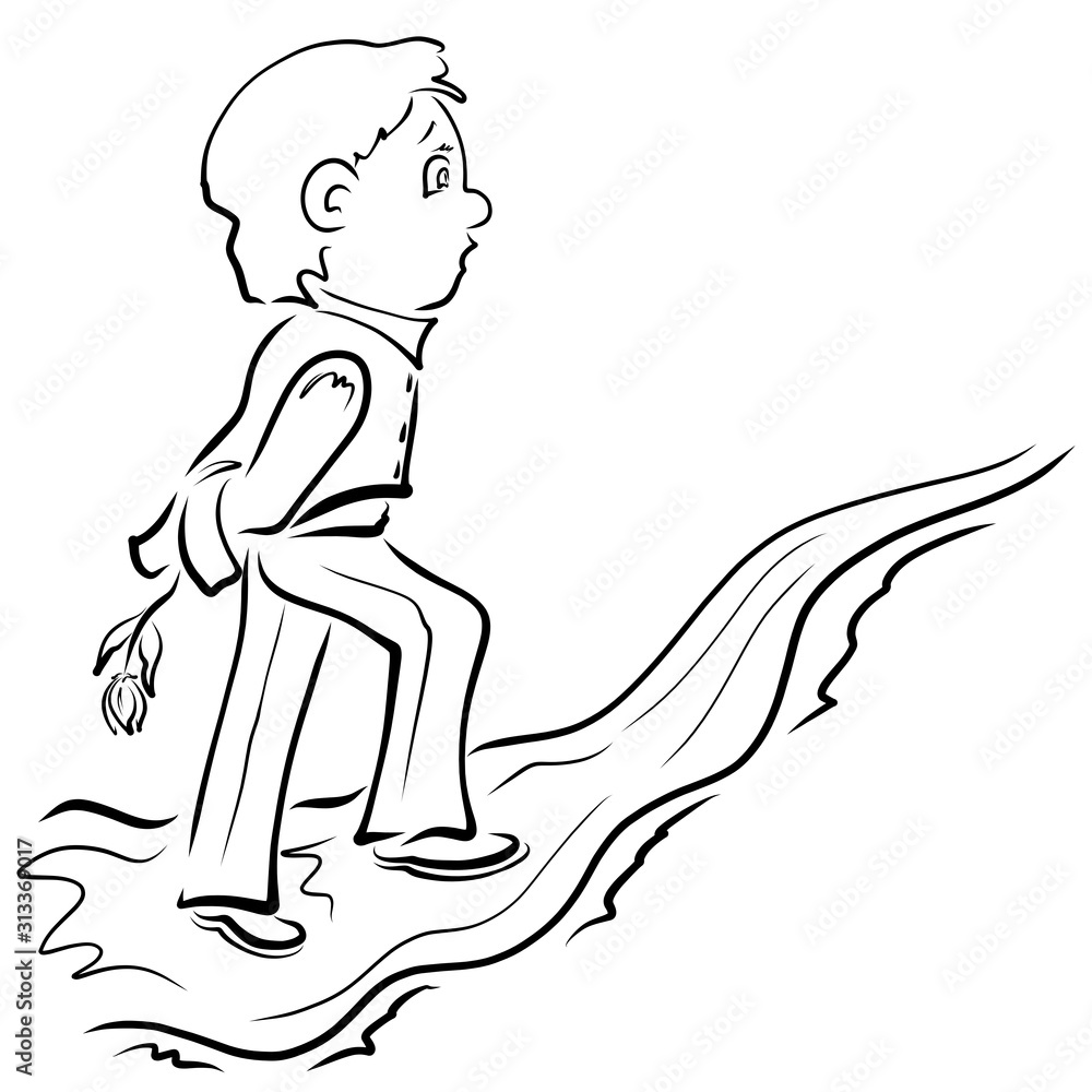 man in a tailcoat with a flower behind goes up the path man in a tailcoat with a flower behind goes up the path