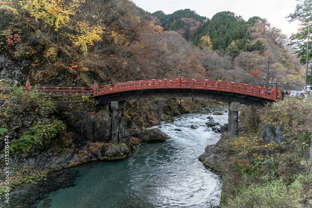 Day scene of Shinkyo bridge over Daiwa river at Nikko, Tochigi Prefecture, Japan Day scene of Shinkyo bridge over Daiwa river at Nikko, Tochigi Prefecture, Japan