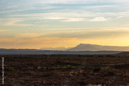 Yellow colored clouds at sunset in the Karoo
