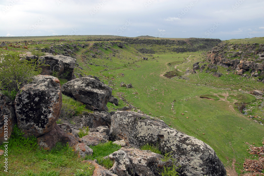 Ruins of Urartrian fortress near by Shamiram village (named after the Babylonian queen Semiramida). Aragatsotn Region, Armenia.
