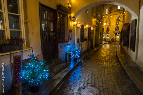 Christmas decorations on the streets of Vilnius in Lithuania