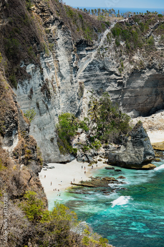 BALI, INDONESIA - DECEMBER 19, 2019: Drone view of Diamond beach