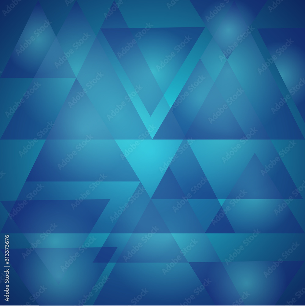 Fototapeta premium Geometric blue background, triangles pattern, shiny design. 