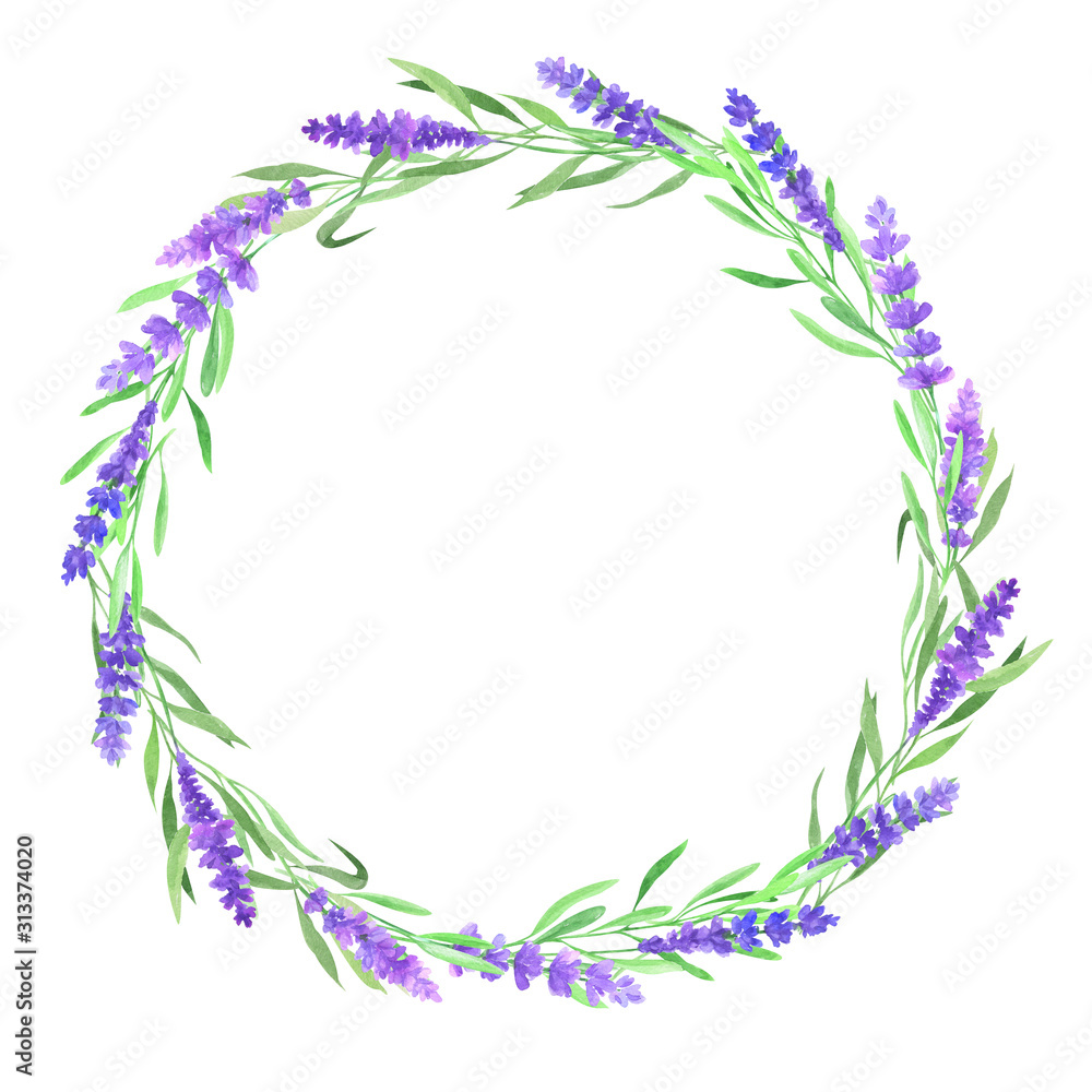  Watercolor frame wreath with lavender 