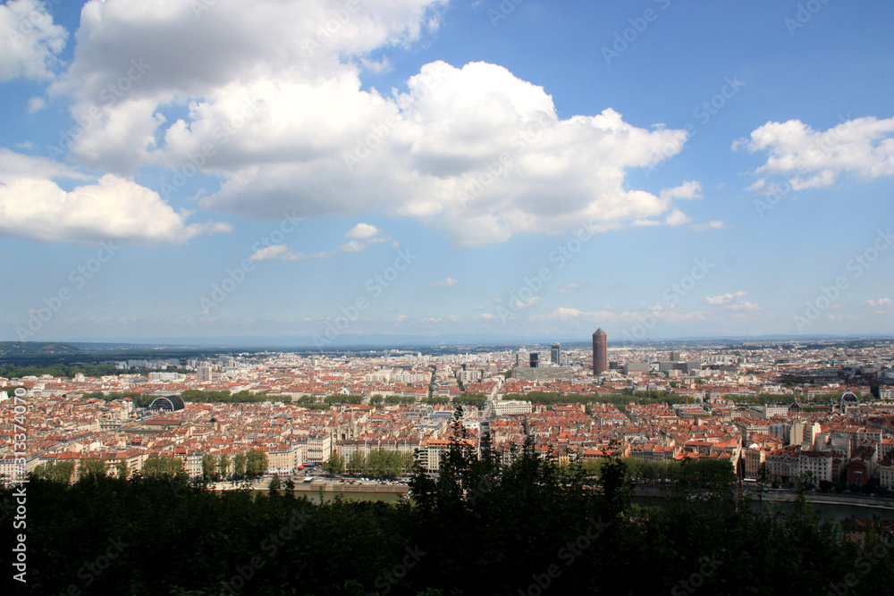 Panorama of the inner city of Lyon, France, taken from the Basilica of Notre-Dame de Fourvière