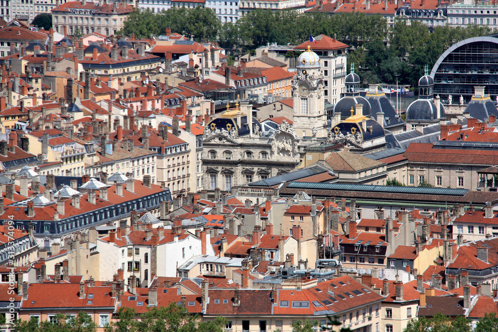The City Hall (Hotel de Ville) of Lyon, France, seen from the Basilica of Notre-Dame de Fourvière