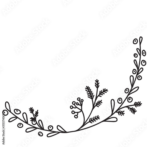 Floral wreath doodle frame. Floral corner hand-drawn