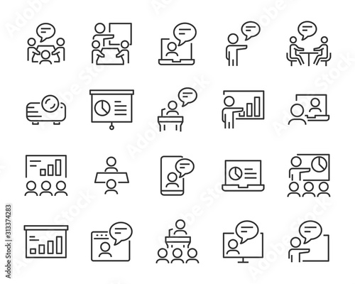 set of training icons, meeting, study, presentation