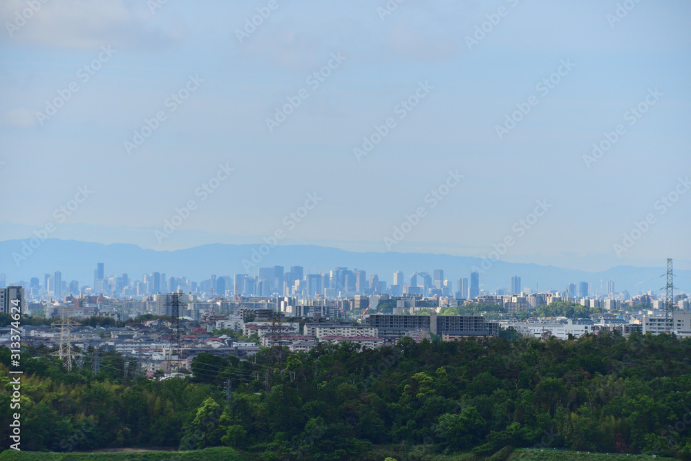 大阪の街並みを望む