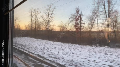 Wallpaper Mural View from train window. Belarus in January. Train Lviv - Mogilev. Torontodigital.ca