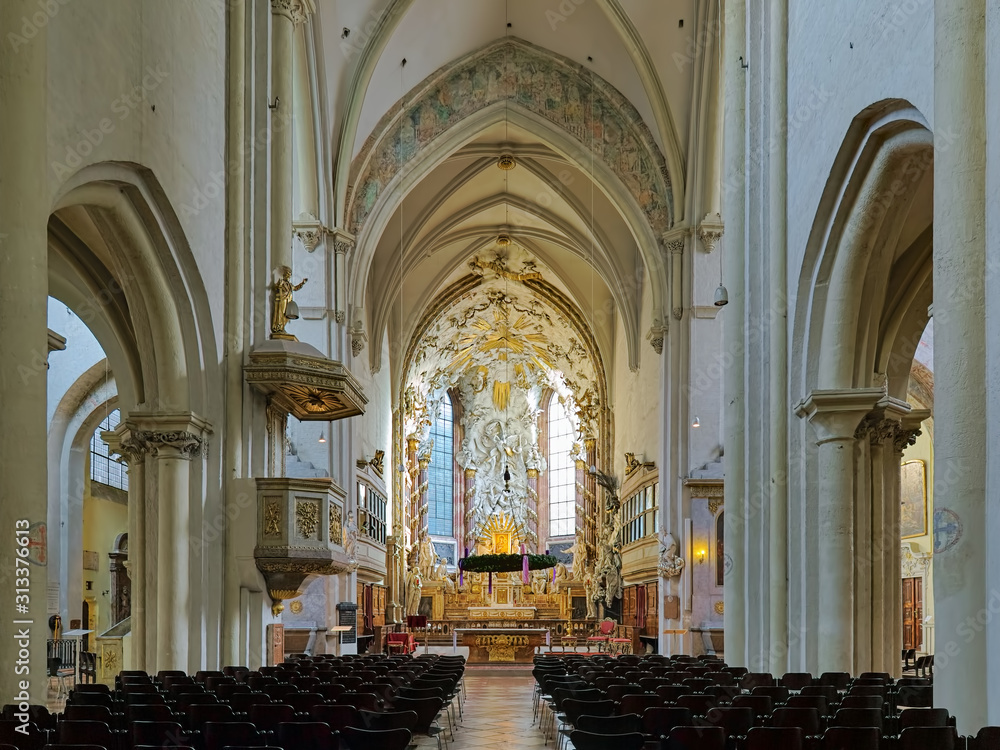 Interior of Saint Michael's Church, one of the oldest churches in Vienna, Austria. The church was built around 1200. The high altar was designed in 1782 by Jean-Baptiste d’Avrange.