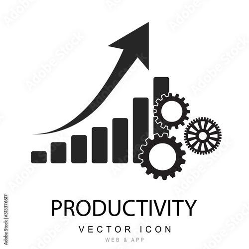 Productivity icon. Monochrome style  Illustration of productivity icon. A bar chart with gear, increase productivity line vector icon