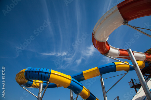 Water park with colorful slides