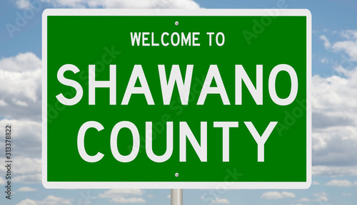 Rendering of a green 3d highway sign for Shawano County photo