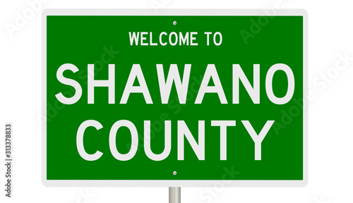 Rendering of a green 3d highway sign for Shawano County photo