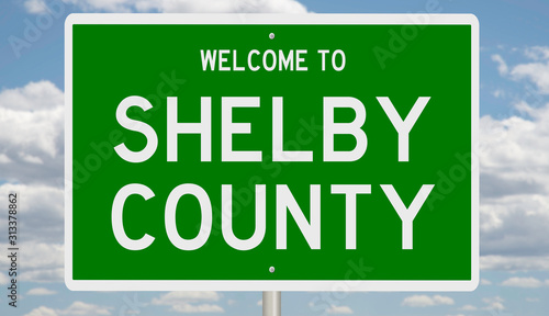 Rendering of a green 3d highway sign for Shelby County photo