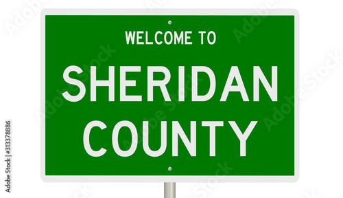 Rendering of a green 3d highway sign for Sheridan County photo