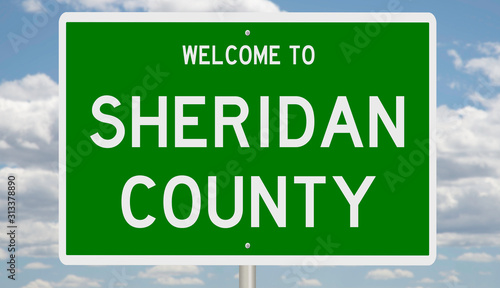 Rendering of a green 3d highway sign for Sheridan County photo