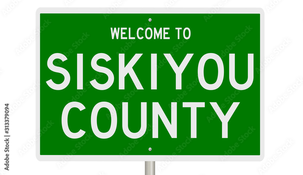 Rendering of a green 3d highway sign for Siskiyou County