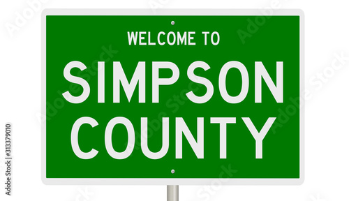 Rendering of a green 3d highway sign for Simpson County