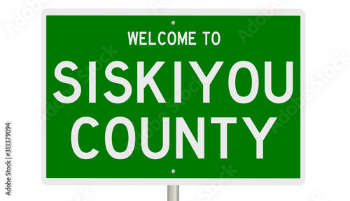 Rendering of a green 3d highway sign for Siskiyou County © Rex Wholster