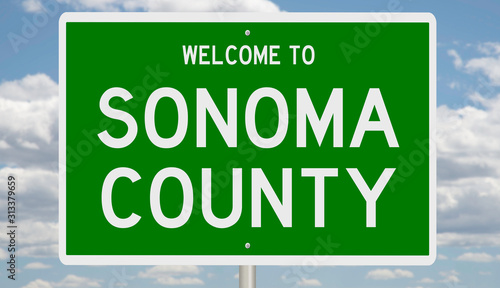 Rendering of a green 3d highway sign for Sonoma County photo