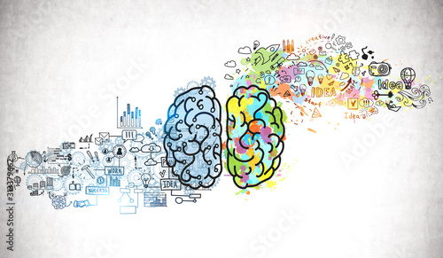 Obraz na plátně Colorful brain sketch on concrete wall