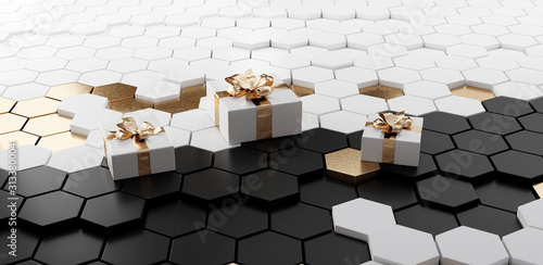 hexagons background black a...