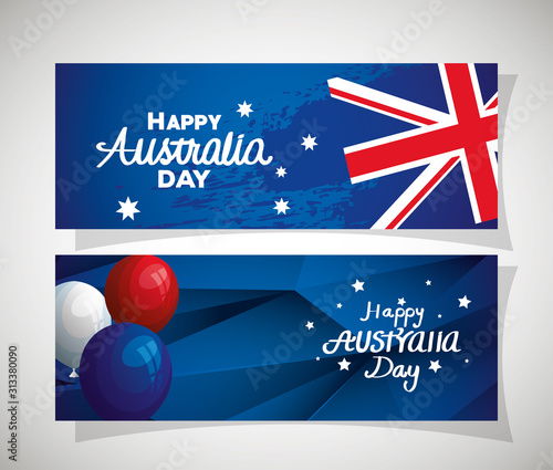 set of happy australia day with decoration vector illustration design
