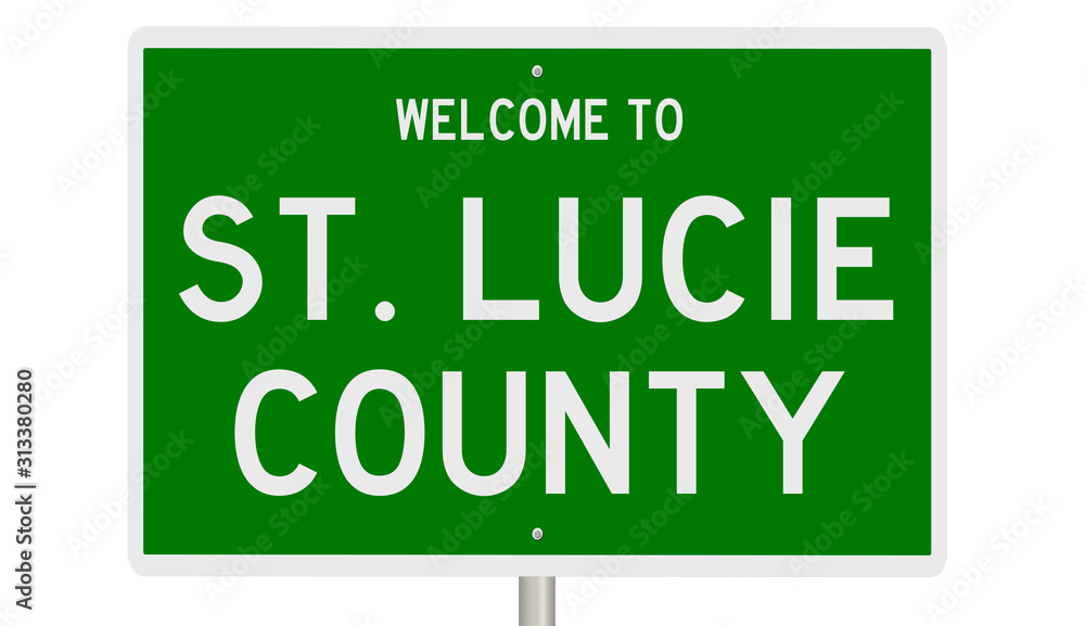 Rendering of a green 3d highway sign for St. Lucie County