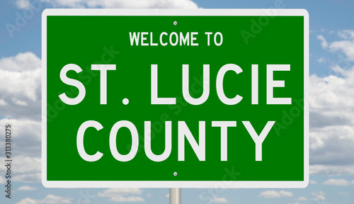 Rendering of a green 3d highway sign for St. Lucie County