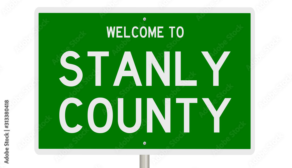 Rendering of a green 3d highway sign for Stanly County Stock Illustration