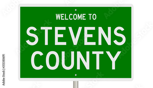 Rendering of a green 3d highway sign for Stevens County photo