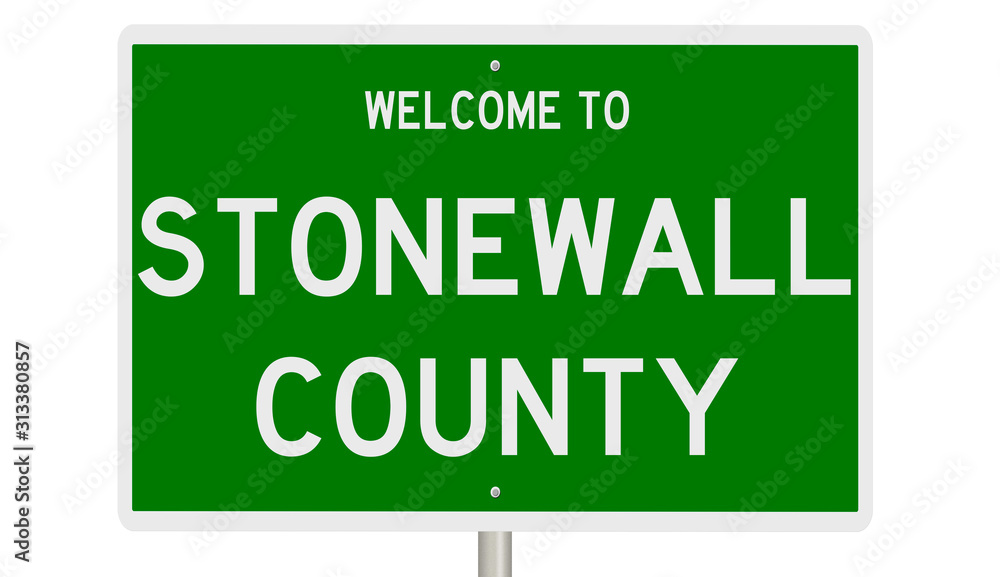 Rendering of a green 3d highway sign for Stonewall County