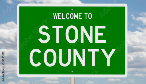 Rendering of a green 3d highway sign for Stone County photo