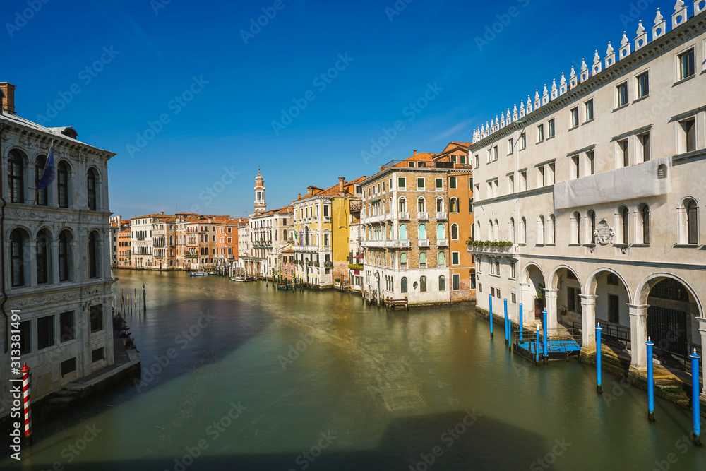 View of Grand canal taken from Rialto bridge in Venice, Italy.
