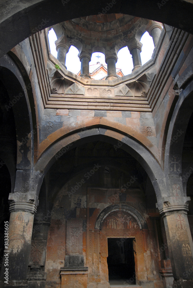 Interior of Surb Sion church in Saghmosavank Monastery (13h centuries). Saghmosavank village, Aragatsotn Region, Armenia.