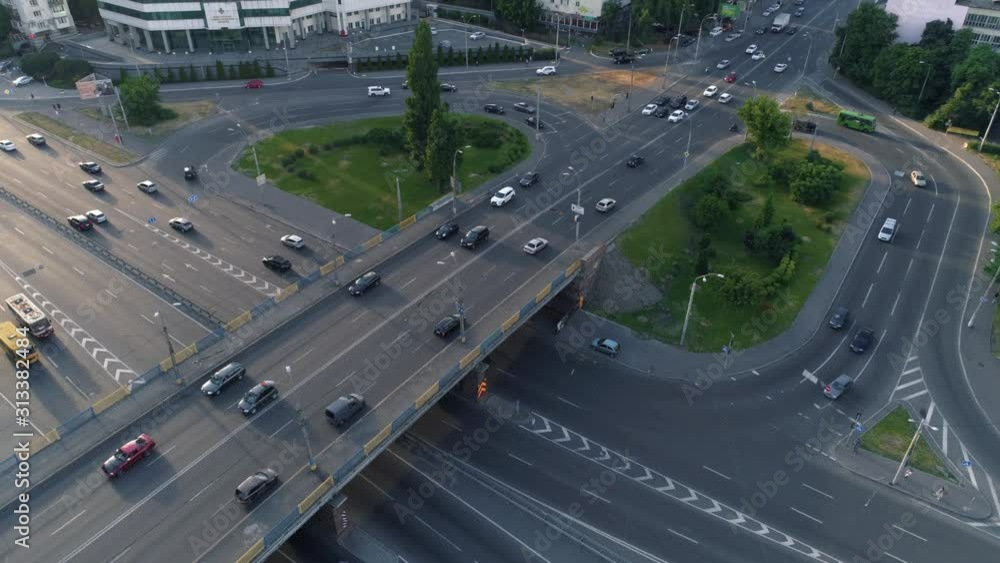 Aerial view of busy traffic on city roads. Kyiv, Ukraine. Aerial view of busy traffic on city roads. Kyiv, Ukraine.