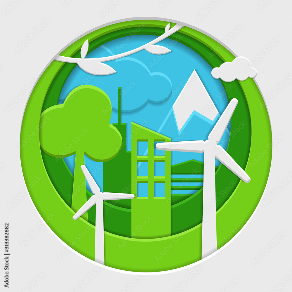 Eco friendly concept with city and nature. Paper cut vector illustration. Eco friendly concept with city and nature. Paper cut vector illustration.