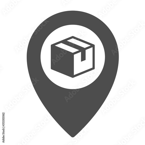 Point of delivery vector icon isolated on white background. Pointer with package box stock vector illustration for web, mobile app and ui design. Shipping and delivery business design concept
