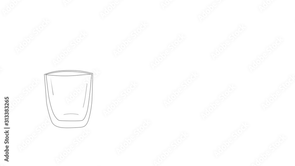 Self drawing, animation of two empty drink glasses sketch on white background. Copy space. Line art, minimalism, doodle drawing. Self drawing, animation of two empty drink glasses sketch on white background. Copy space. Line art, minimalism, doodle drawing.