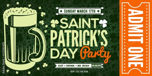 Saint Patrick's Day party celebration invitation, ticket design template. Vector illustration