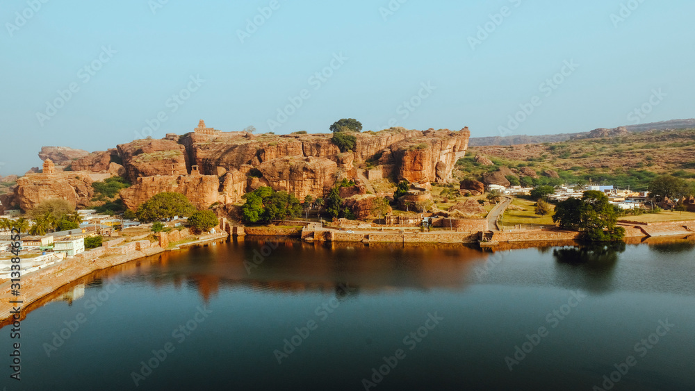 view of historic town badami from cave temples