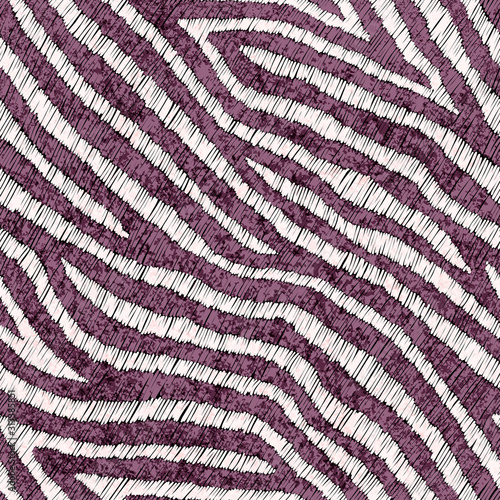 Embroidered zebra seamless pattern. Patchwork style ornament. Print for textiles, packaging. Grunge texture. Vector illustration.