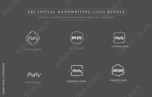 Initial letter MM bundle for identity and logo. Vector logo template with handwriting and signature style.