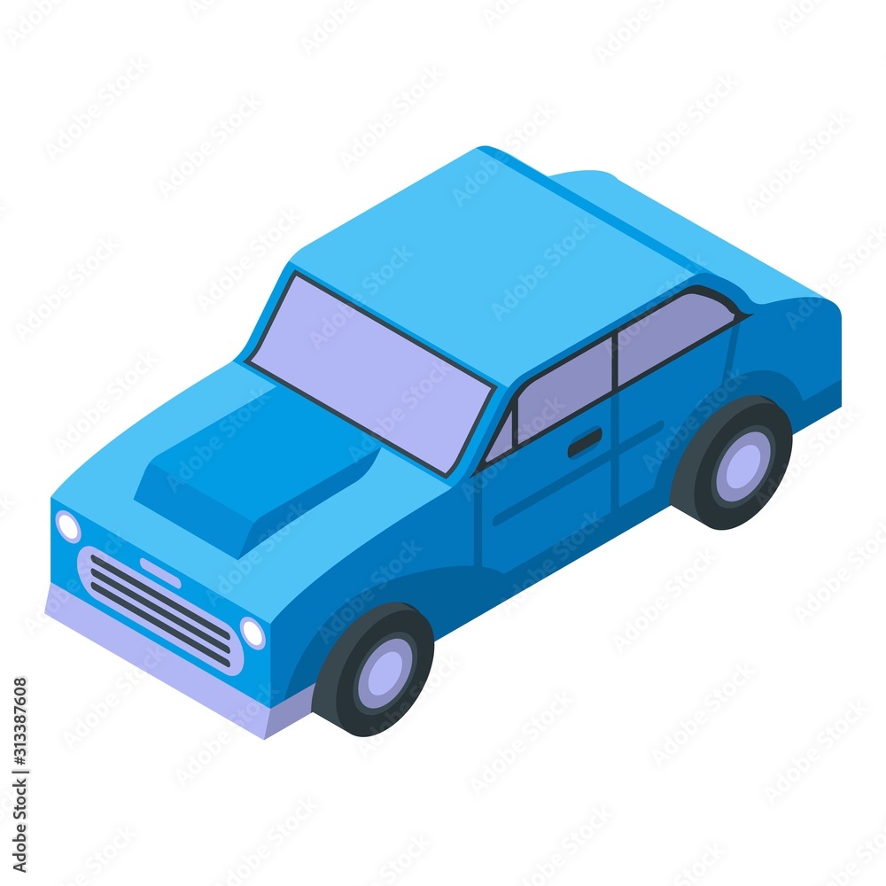 Blue old retro car icon. Isometric of blue old retro car vector icon for web design isolated on white background